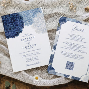 Invitation Hydrangea Florale Bleu de Mariage Élégant Tout en