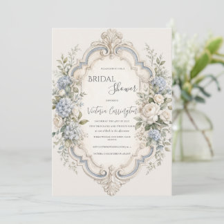 Invitation Hydrangea Florale Bleue Élégante Vintage