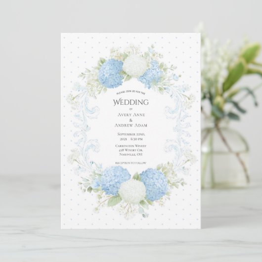 Invitation Hydrangea Florale Élégante Mariage Bleu Blanc (Debout devant)