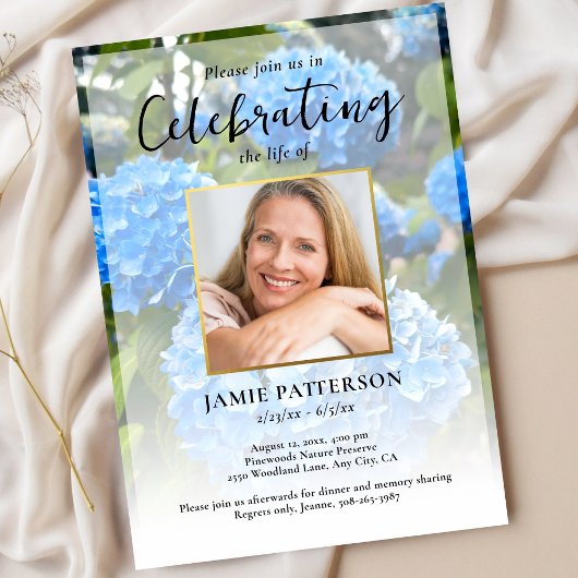 Invitation Hydrangea Flower Life Celebration Photo Funeral