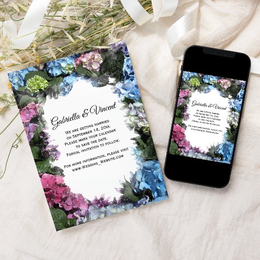 Invitation Hydrangea Flowers Frame Wedding Enregistrer la dat