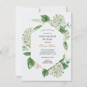 Invitation Hydrangea Gold Frame Baby shower par courrier (Devant)