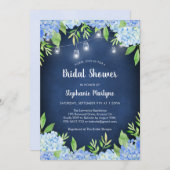 Invitation Hydrangea Green Navy Jar Lights Fête des mariées (Devant / Derrière)