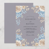 Invitation Hydrangea Gris Pervenche Mariage Romantique (Devant / Derrière)