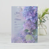 Invitation Hydrangea lavande Bokeh Cadre Or Ethéré (Debout devant)