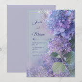 Invitation Hydrangea lavande Bokeh Cadre Or Ethéré (Devant / Derrière)