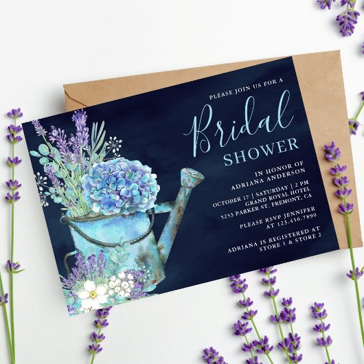 Invitation Hydrangea Lavande Floral Bleu Nuit Mariage
