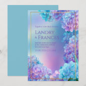 Invitation Hydrangea Lavande Piquetée Cadre Doré Aquarelle (Devant / Derrière)