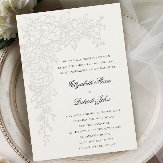 Invitation Hydrangea Lumineux Crème Formel Mariage Classique