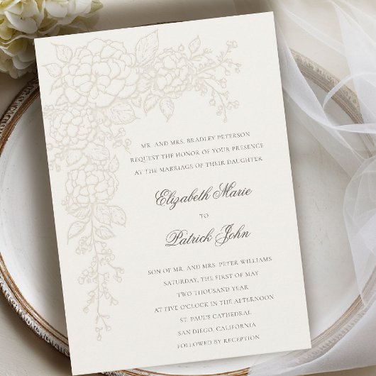 Invitation Hydrangea Luminous Ecru 2 Formal Classic Wedding