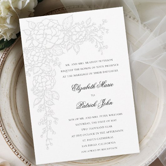 Invitation Hydrangea Luminous White Formal Classic Wedding