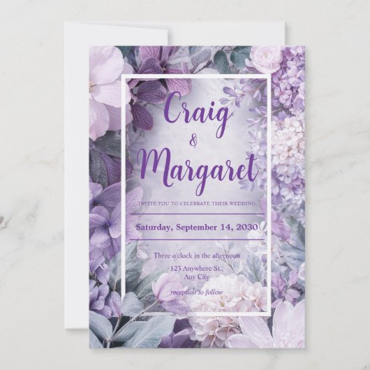 Invitation Hydrangea Mauve Lilas Mariage Botanique de Printem (Devant)