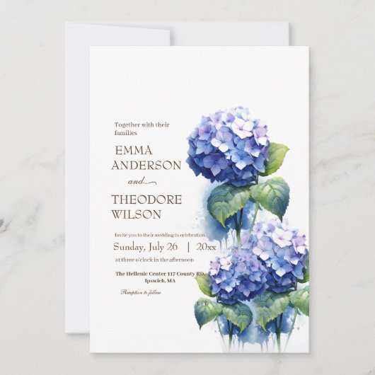 Invitation Hydrangea Moderne Beau Mariage Floral (Devant)