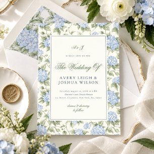 Invitation Hydrangea Monogramme Bleu Vert Sauge Mariage Jardi