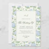 Invitation Hydrangea Monogramme Bleu Vert Sauge Mariage Jardi (Devant)