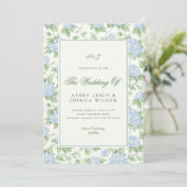 Invitation Hydrangea Monogramme Bleu Vert Sauge Mariage Jardi (Debout devant)