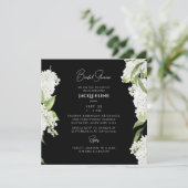 Invitation Hydrangea Noir Blanc Carré Mariage Shower (Debout devant)