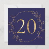 Invitation Hydrangea Or et Bleu 20e Anniversaire de Mariage (Dos)