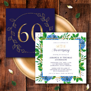 Invitation Hydrangea Or et Bleu 60e Anniversaire de Mariage