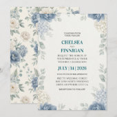 Invitation hydrangea panaché bleu poussiéreux élégant (Devant / Derrière)