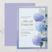 Invitation Hydrangea Periwinkle Stardust Cadre Doré Mariage (Devant / Derrière)