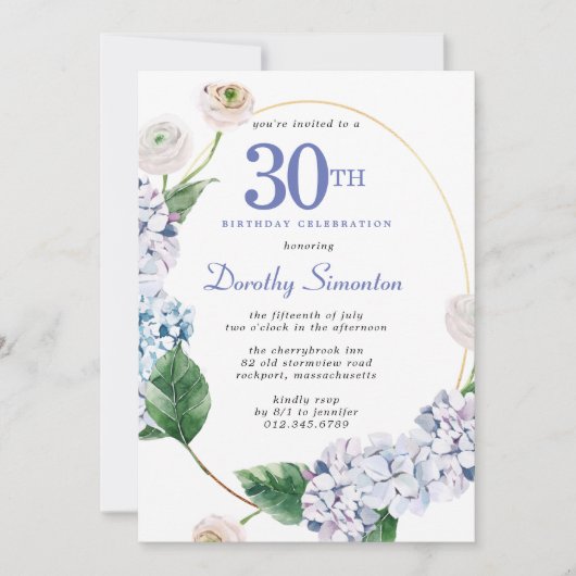 Invitation Hydrangea Rose 30e anniversaire (Devant)