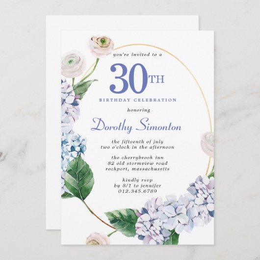 Invitation Hydrangea Rose 30e anniversaire (Devant / Derrière)