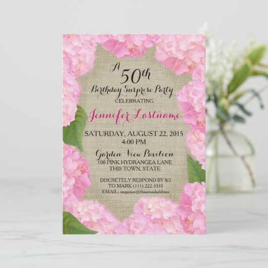Invitation Hydrangea rose 50e anniversaire (Debout devant)