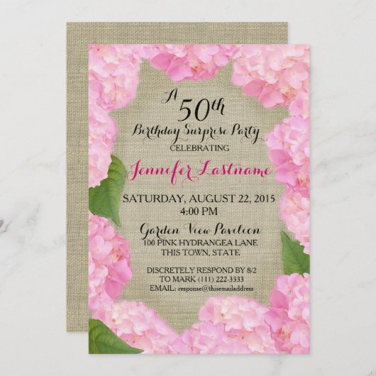Invitation Hydrangea rose 50e anniversaire (Devant / Derrière)