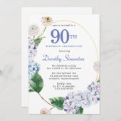 Invitation Hydrangea Rose 90e fête d'anniversaire (Devant / Derrière)