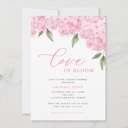 Invitation Hydrangea rose Amour en Fleur Douche nuptiale (Devant)
