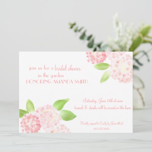 Invitation Hydrangea rose Aquarelle (Debout devant)