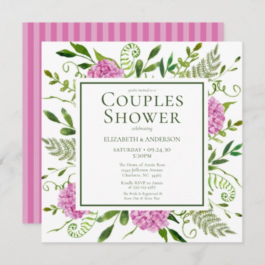 Invitation Hydrangea rose Couples Douche (Devant / Derrière)