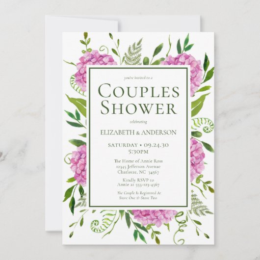 Invitation Hydrangea rose Couples Douche (Devant)