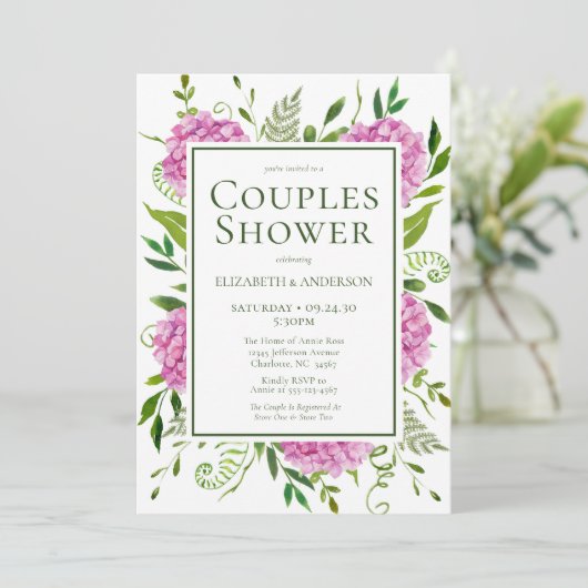 Invitation Hydrangea rose Couples Douche (Debout devant)