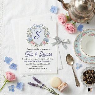 Invitation Hydrangea & Rose Crest Ga aquarelle sophistiqué