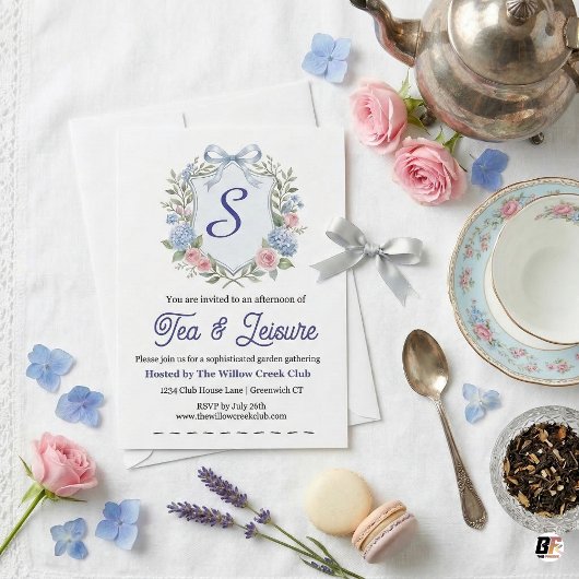 Invitation Hydrangea & Rose Crest Ga aquarelle sophistiqué