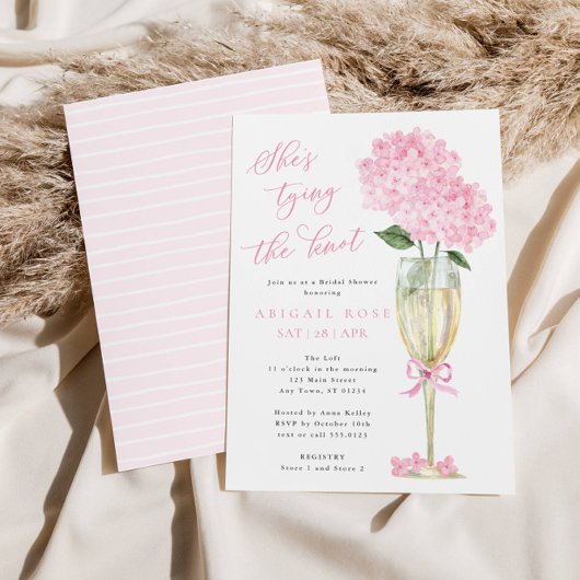 Invitation Hydrangea rose Elle noue la douche nuptiale