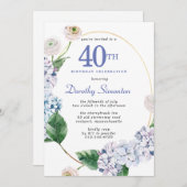 Invitation Hydrangea Rose fête du 40e anniversaire (Devant / Derrière)