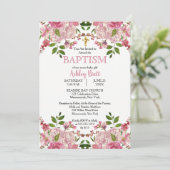 Invitation Hydrangea Rose Floral Aquarelle Girl Baptême (Debout devant)