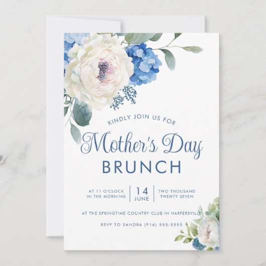 Invitation Hydrangea Rose Floral Fête des Mères Brunch (Devant)