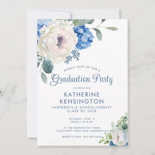 Invitation Hydrangea Rose Floral Graduation Party (Devant)