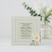 Invitation Hydrangea Roses dentelle florale Sage Mariage vert (Debout devant)