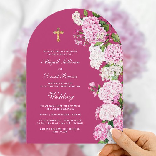 Invitation Hydrangea sur Arche Rose Mariage Religieux