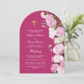 Invitation Hydrangea sur Arche Rose Mariage Religieux (Debout devant)
