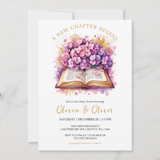 Invitation Hydrangea "Un nouveau chapitre commence" Baby show (Devant)