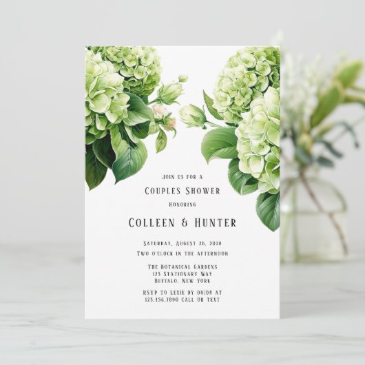 Invitation Hydrangea Vert Couples Floral Douche (Debout devant)