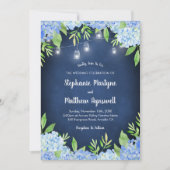 Invitation Hydrangea Vert Marine Mason Jar Lumières Mariage (Devant)