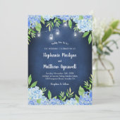 Invitation Hydrangea Vert Marine Mason Jar Lumières Mariage (Debout devant)