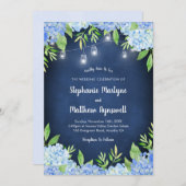 Invitation Hydrangea Vert Marine Mason Jar Lumières Mariage (Devant / Derrière)